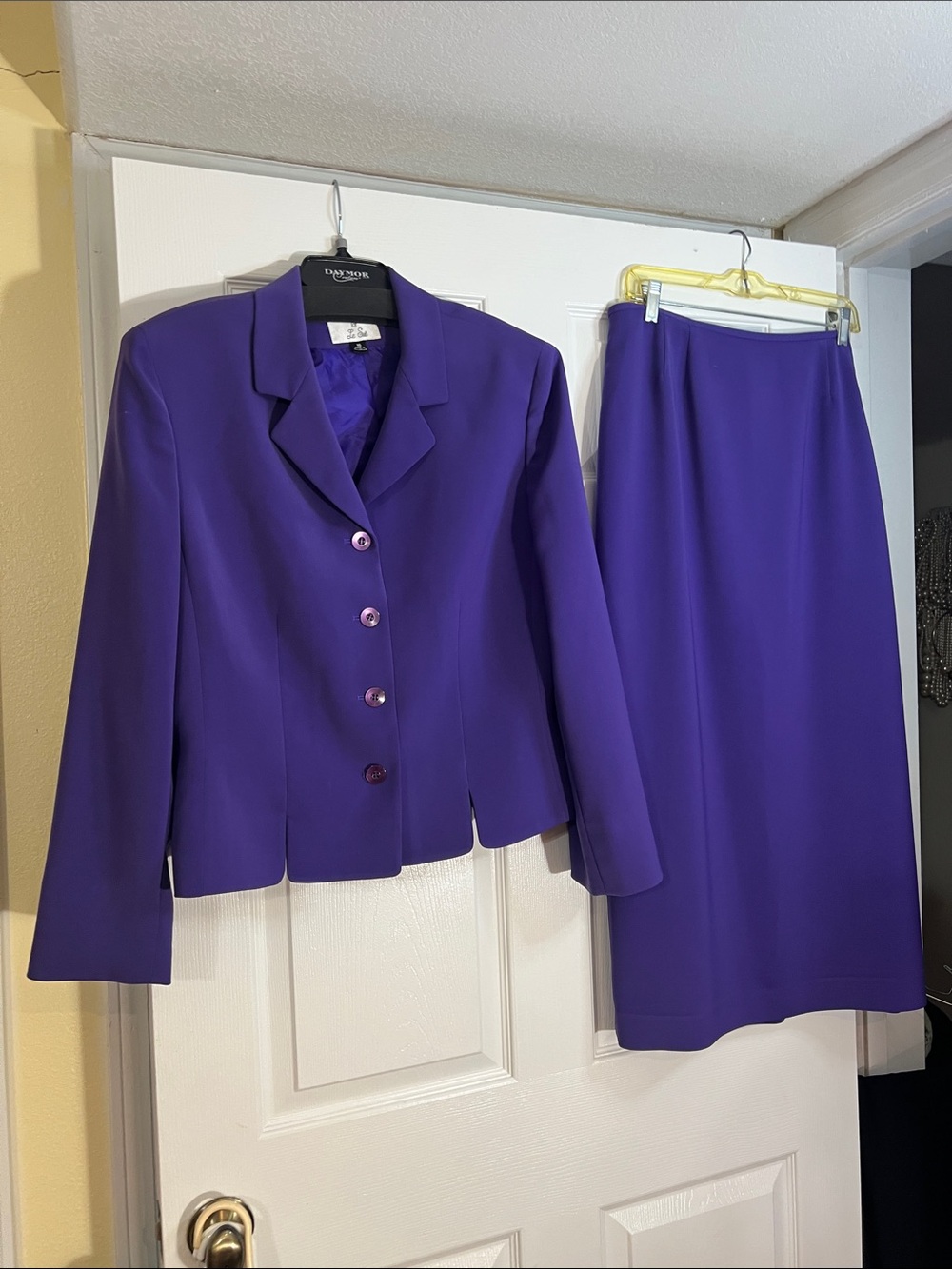 Le Suit Vibrant Purple Blazer and Skirt Set